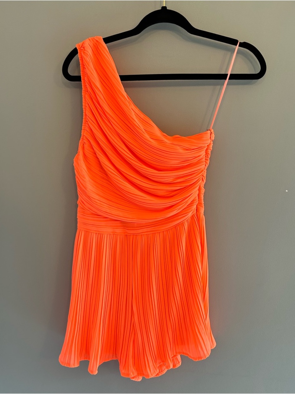 BNWOT fab’rik Bright neon orange coral pleated romper size S